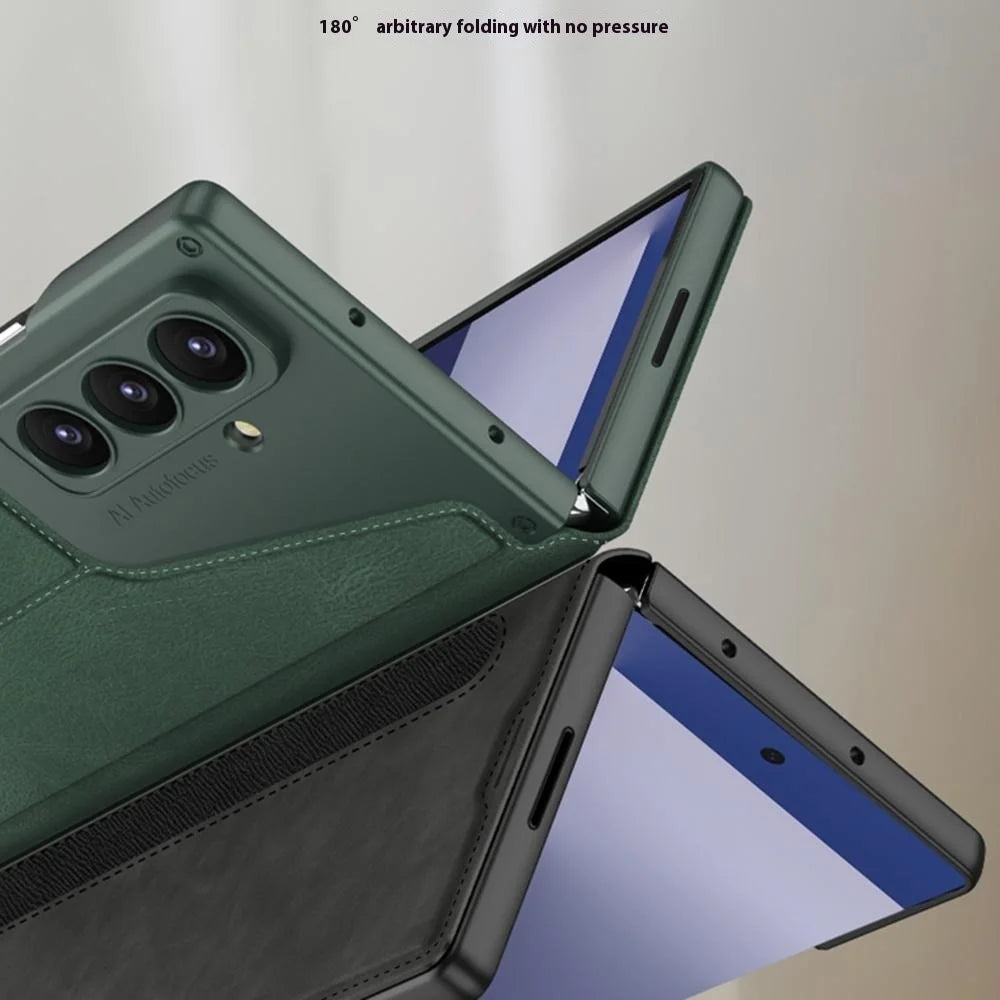 GKK For Samsung Galaxy Z Fold7 5G Stand Case with Card Holder PU PC Tempered Glass Phone Cover Magnetic Closure - Black - 7