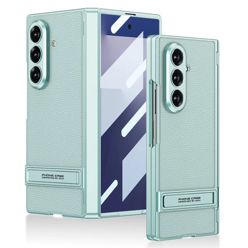 GKK For Samsung Galaxy Z Fold7 5G Kickstand Case Hinge Protection PU PC Tempered Glass Phone Cover - Green - 1