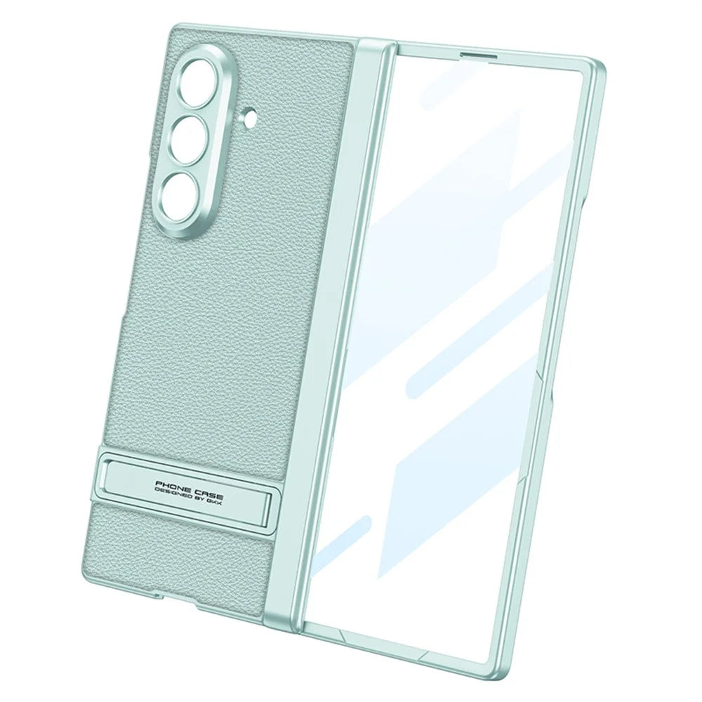 GKK For Samsung Galaxy Z Fold7 5G Kickstand Case Hinge Protection PU PC Tempered Glass Phone Cover - Green - 6