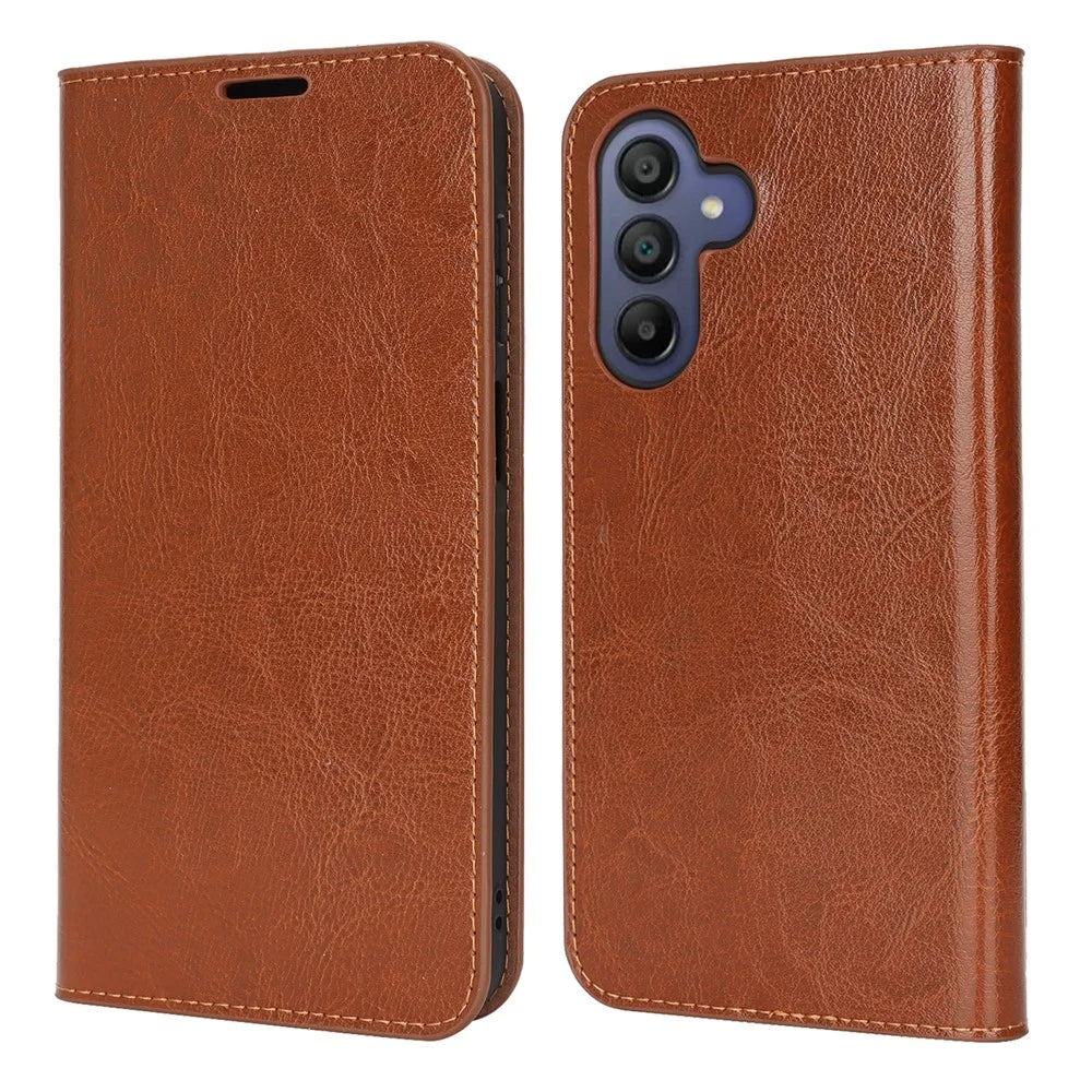 For Samsung Galaxy A17 5G / A17 4G Case Crazy Horse Texture Split Leather Wallet Phone Cover - Light Brown - 1