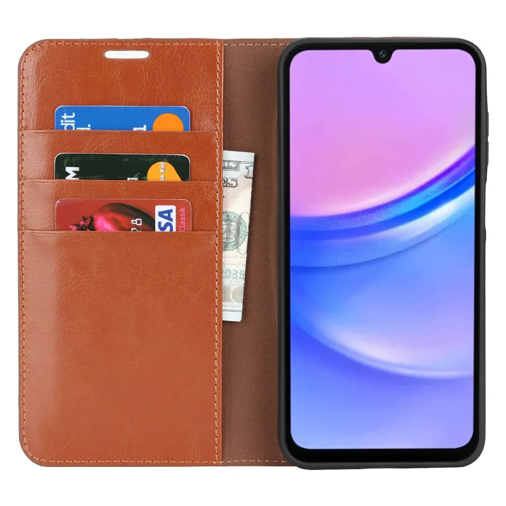 For Samsung Galaxy A17 5G / A17 4G Case Crazy Horse Texture Split Leather Wallet Phone Cover - Light Brown - 2