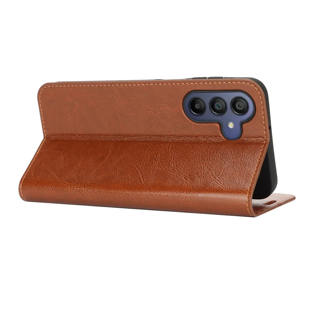 For Samsung Galaxy A17 5G / A17 4G Case Crazy Horse Texture Split Leather Wallet Phone Cover - Light Brown - 4