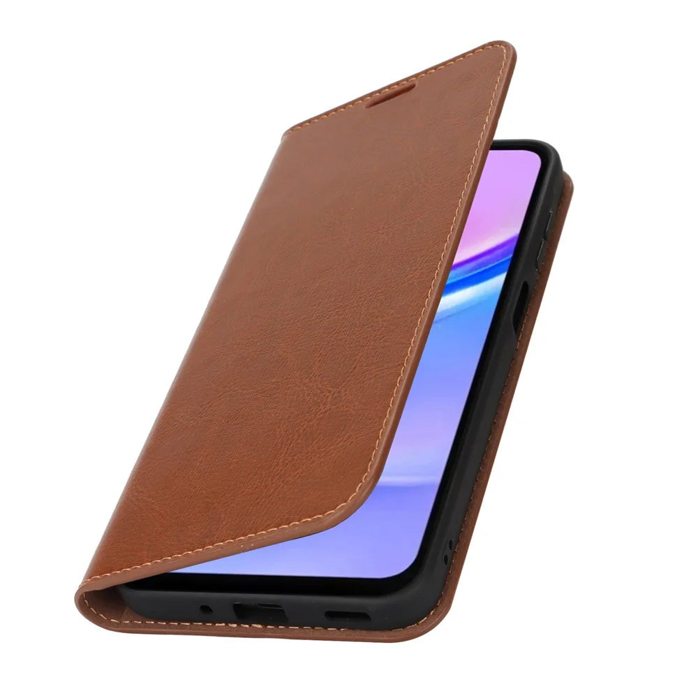 For Samsung Galaxy A17 5G / A17 4G Case Crazy Horse Texture Split Leather Wallet Phone Cover - Light Brown - 6