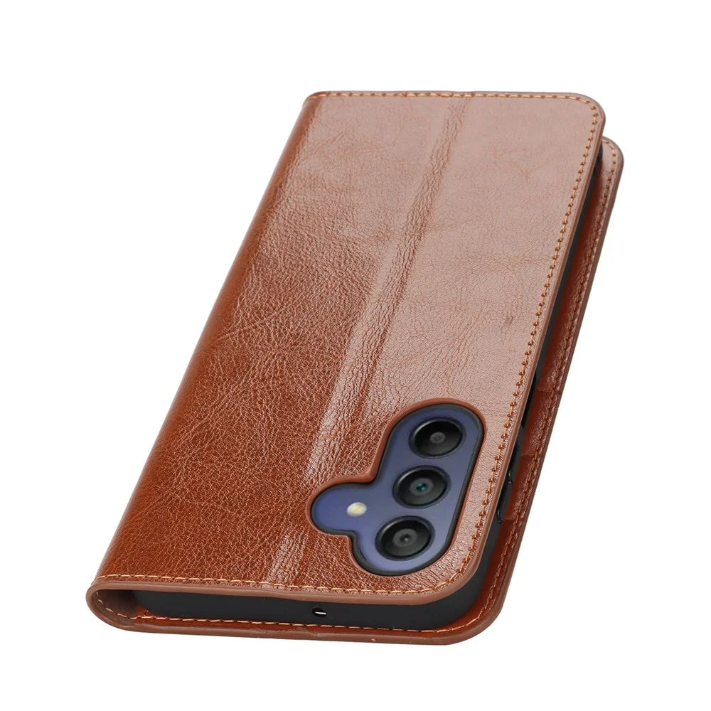 For Samsung Galaxy A17 5G / A17 4G Case Crazy Horse Texture Split Leather Wallet Phone Cover - Light Brown - 7