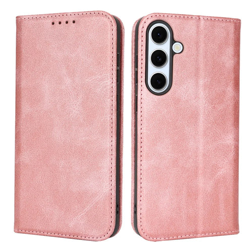 For Samsung Galaxy S25 FE Case PU Leather Calf Textured Magnetic Closing Smart Phone Cover - Rose Gold - 1