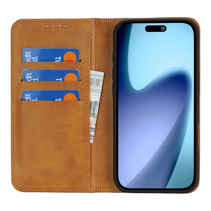 For iPhone 17 Case Calf Texture 3 Card Slots Color Splicing Leather Phone Cover - Yellow+Brown - 2