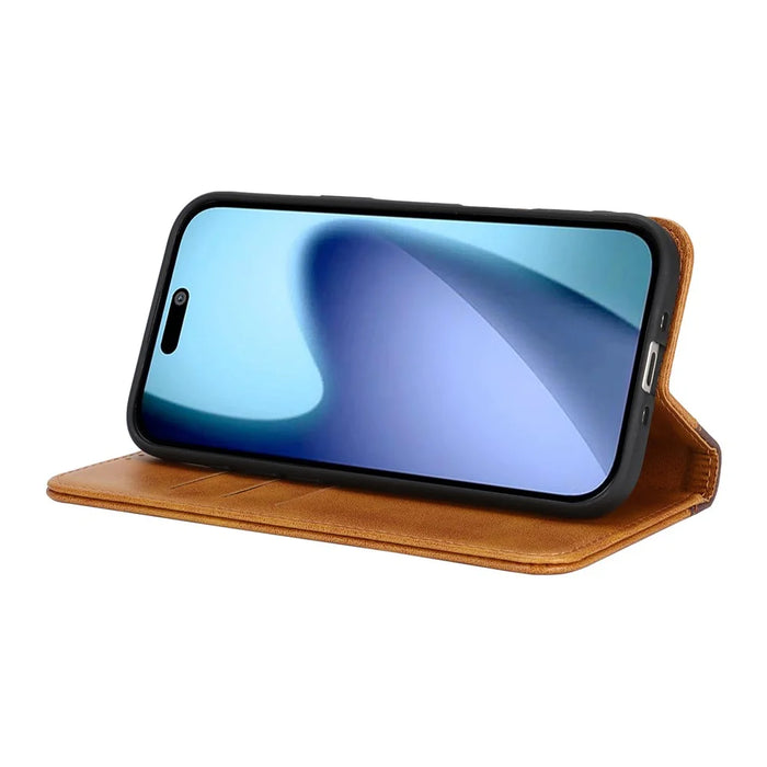 For iPhone 17 Case Calf Texture 3 Card Slots Color Splicing Leather Phone Cover - Yellow+Brown - 3
