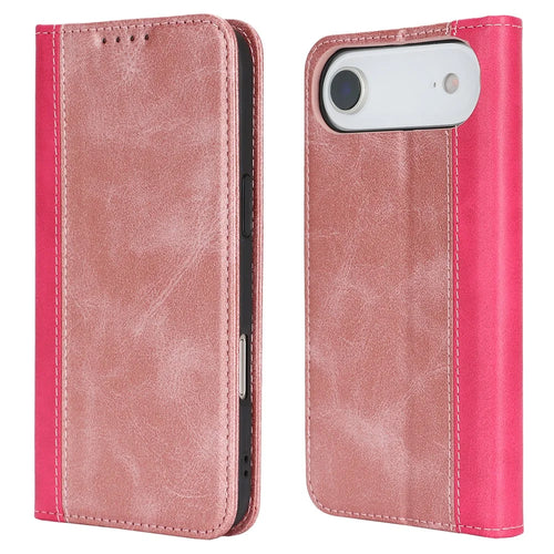 For iPhone Air Case Calf Texture 3 Card Slots Color Splicing Leather Phone Cover - Rose Gold+Rose - 1
