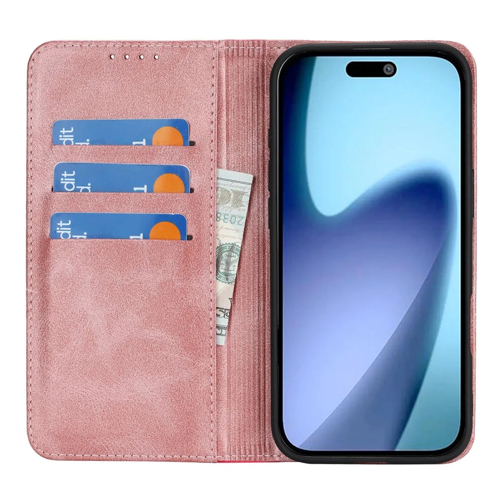 For iPhone Air Case Calf Texture 3 Card Slots Color Splicing Leather Phone Cover - Rose Gold+Rose - 2