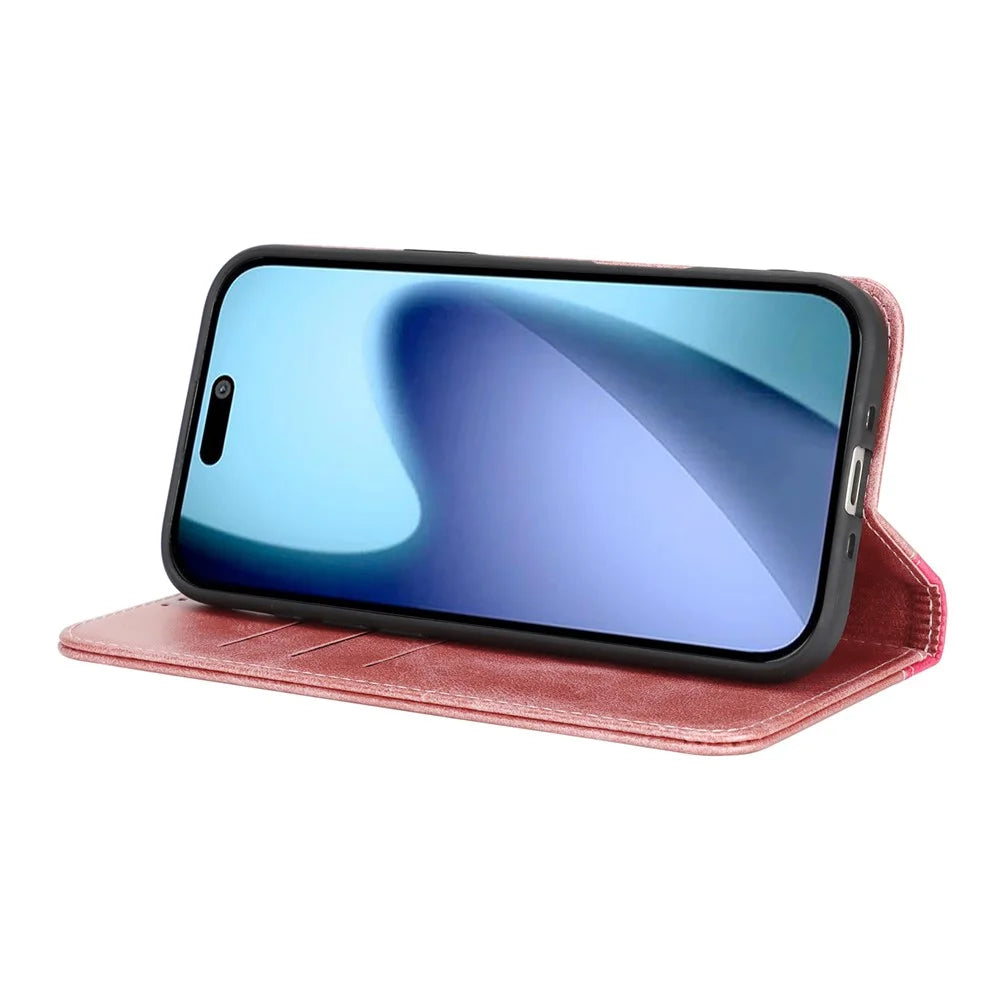 For iPhone Air Case Calf Texture 3 Card Slots Color Splicing Leather Phone Cover - Rose Gold+Rose - 3