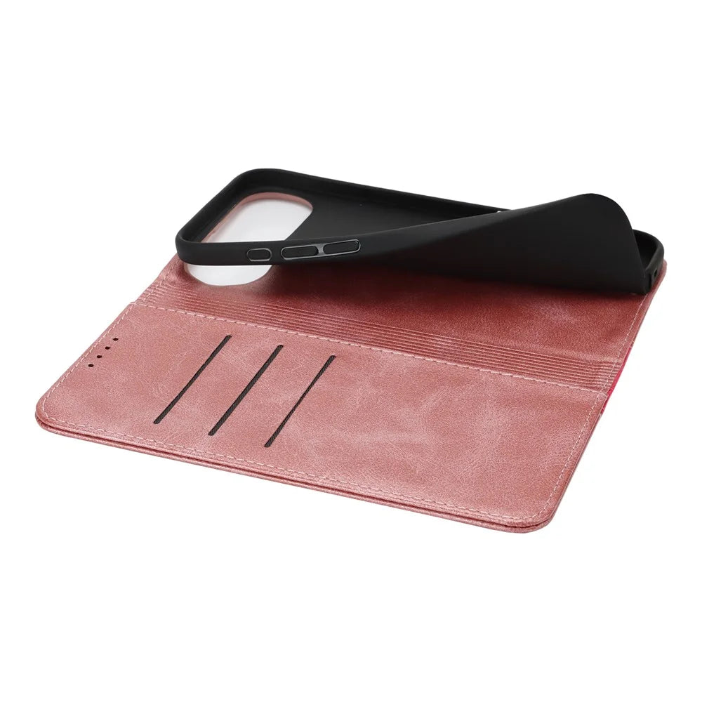 For iPhone Air Case Calf Texture 3 Card Slots Color Splicing Leather Phone Cover - Rose Gold+Rose - 5
