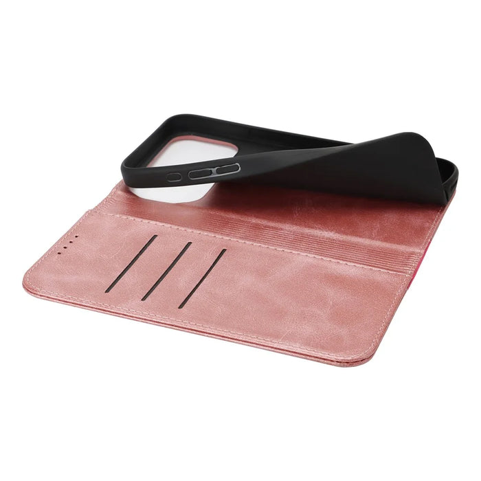 For iPhone 18 Pro / 17 Pro Case Calf Texture 3 Card Slots Color Splicing Leather Phone Cover - Rose Gold+Rose - 4