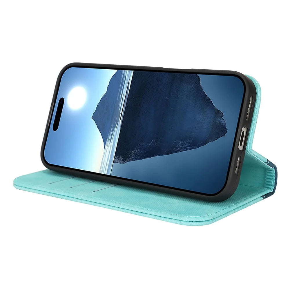 For iPhone 18 Pro Max / 17 Pro Max Case Calf Texture 3 Card Slots Color Splicing Leather Phone Cover - Light Blue+Dark Blue - 3