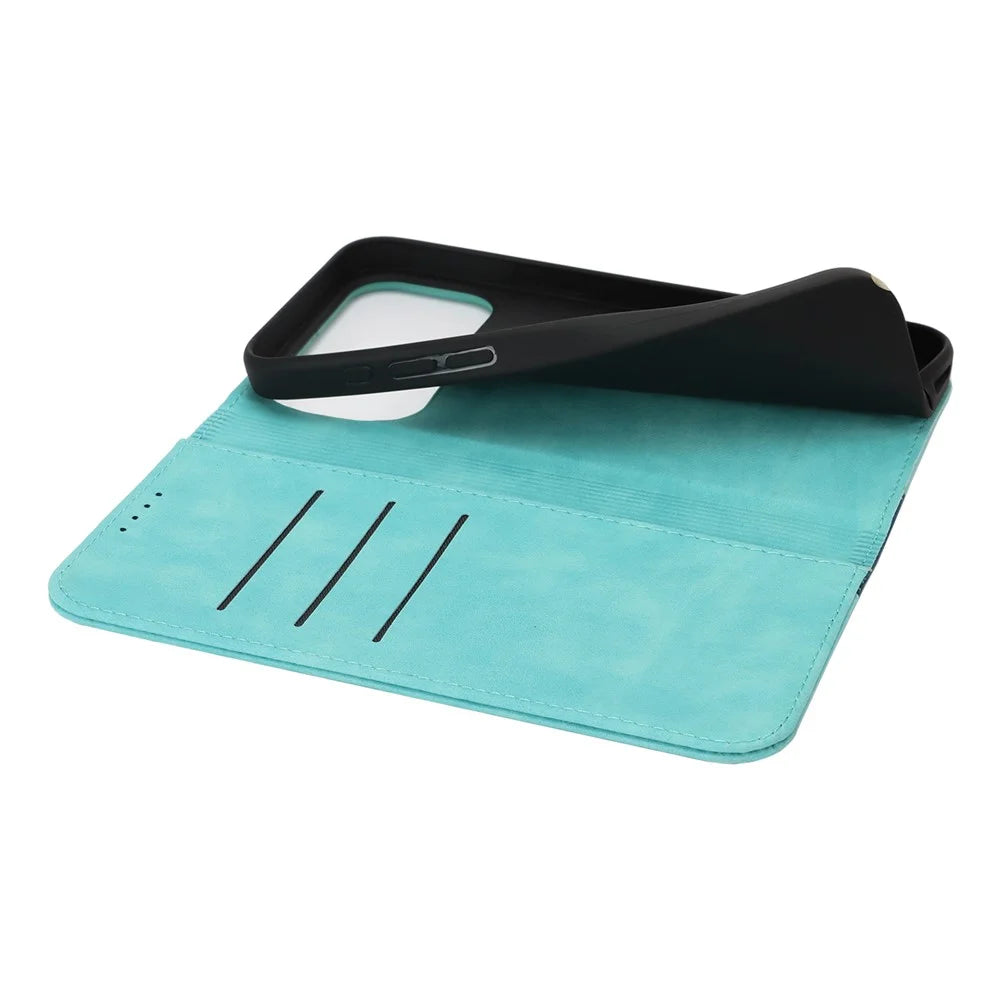 For iPhone 18 Pro Max / 17 Pro Max Case Calf Texture 3 Card Slots Color Splicing Leather Phone Cover - Light Blue+Dark Blue - 5