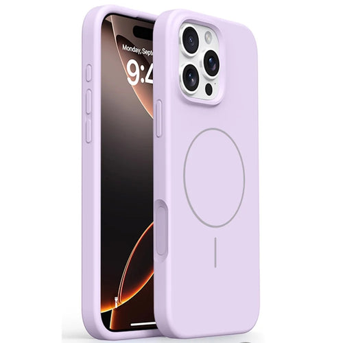 For iPhone 16 Pro Max Case Compatible with MagSafe Soft Microfiber Lining Liquid Silicone + PC Phone Cover - Light Purple - 1