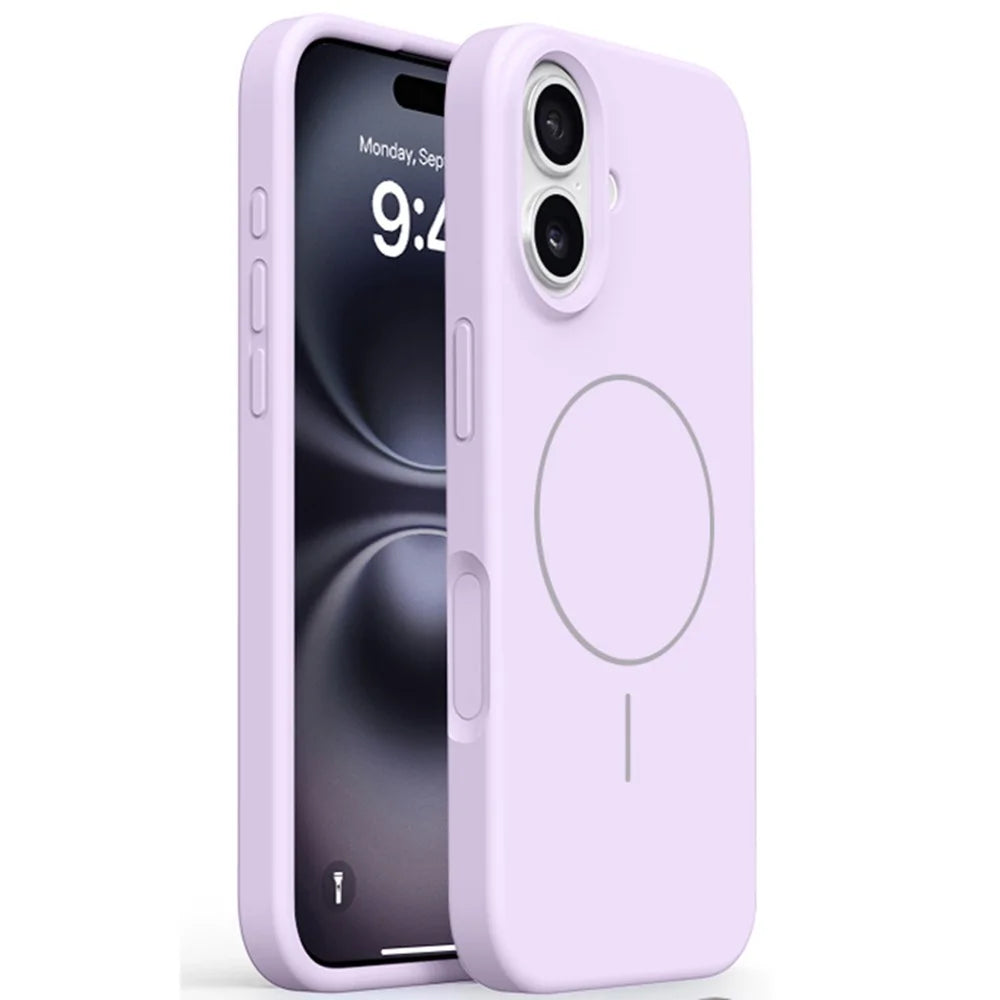For iPhone 16 Case Compatible with MagSafe Soft Microfiber Lining Liquid Silicone + PC Phone Cover - Light Purple - 1