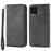 Anti-drop Protective Phone Case For Samsung Galaxy A22 4G (EU Version), Calf Texture PU Leather Imprinted Rhombus Pattern Flip Cover Wallet Stand with Strap - Black - 1