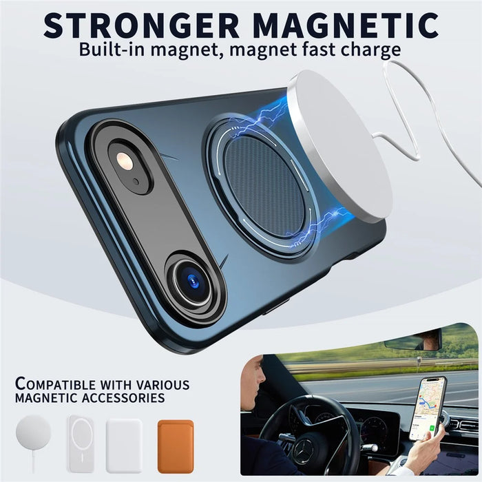For iPhone Air Magnetic Case Rotating Kickstand TPU + PC Phone Cover - Blue - 2