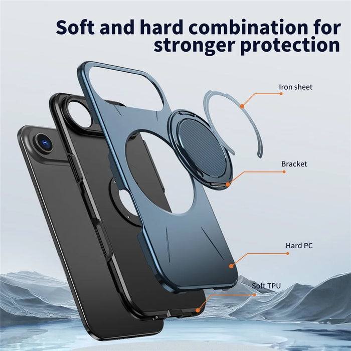 For iPhone Air Magnetic Case Rotating Kickstand TPU + PC Phone Cover - Blue - 6