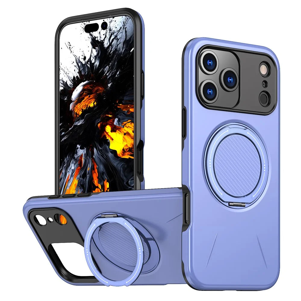 For iPhone 17 Pro Magnetic Case Rotating Kickstand TPU + PC Phone Cover - Purple - 1