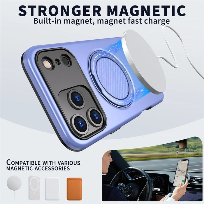 For iPhone 17 Pro Magnetic Case Rotating Kickstand TPU + PC Phone Cover - Purple - 2