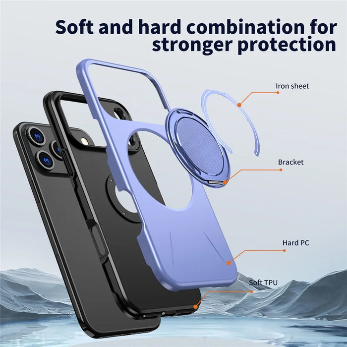 For iPhone 17 Pro Magnetic Case Rotating Kickstand TPU + PC Phone Cover - Purple - 6