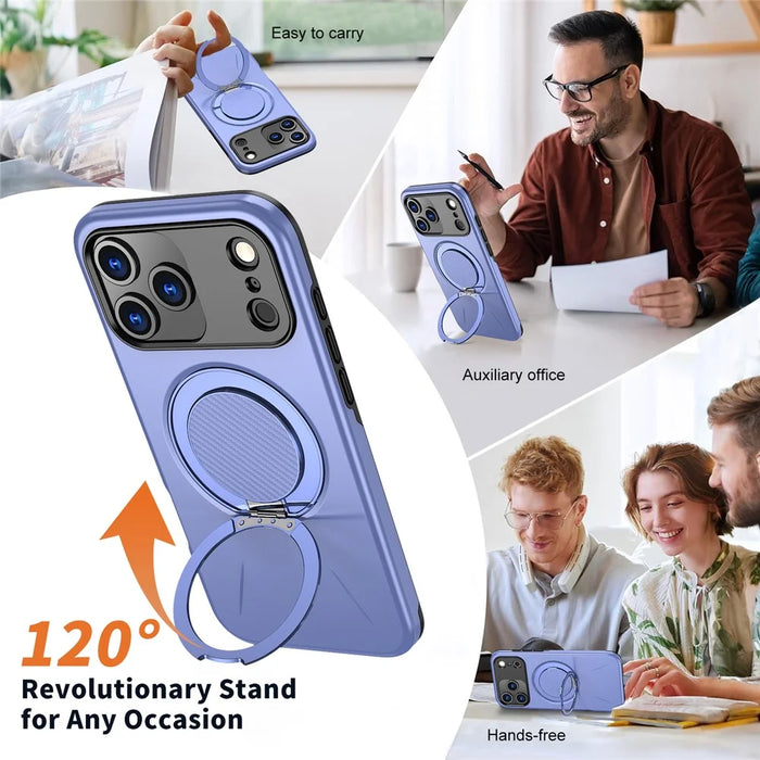 For iPhone 17 Pro Magnetic Case Rotating Kickstand TPU + PC Phone Cover - Purple - 7