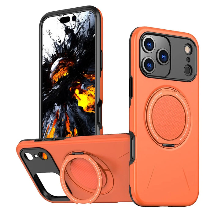 For iPhone 17 Pro Max Magnetic Case Rotating Kickstand TPU + PC Phone Cover - Orange - 1
