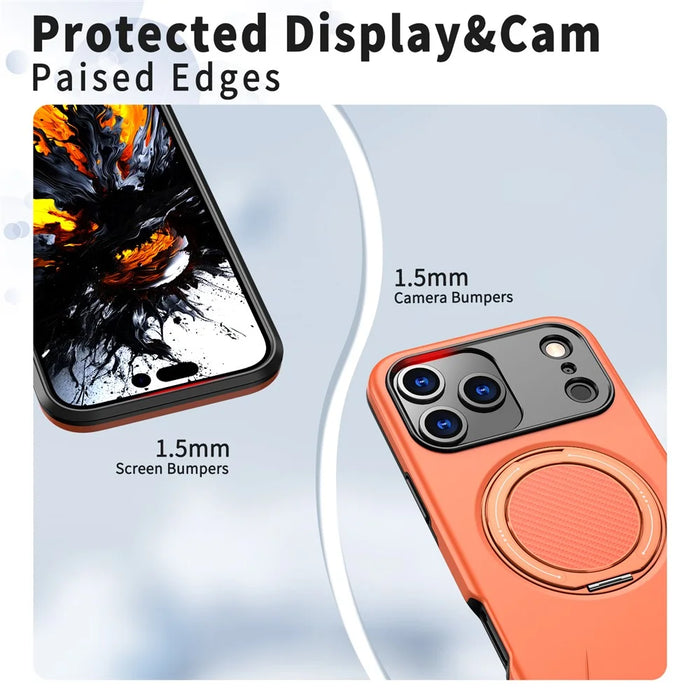 For iPhone 17 Pro Max Magnetic Case Rotating Kickstand TPU + PC Phone Cover - Orange - 5
