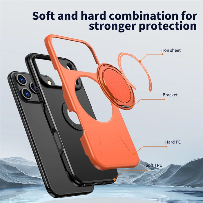 For iPhone 17 Pro Max Magnetic Case Rotating Kickstand TPU + PC Phone Cover - Orange - 6