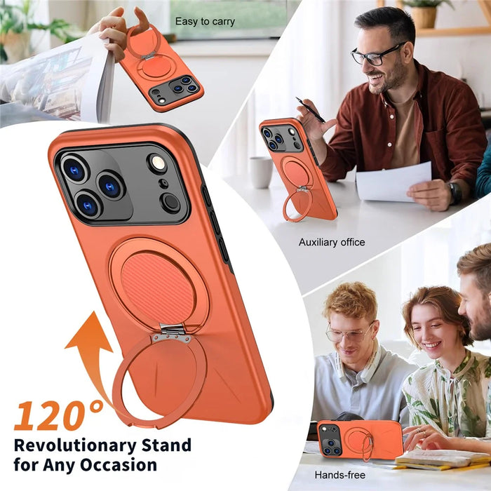 For iPhone 17 Pro Max Magnetic Case Rotating Kickstand TPU + PC Phone Cover - Orange - 7