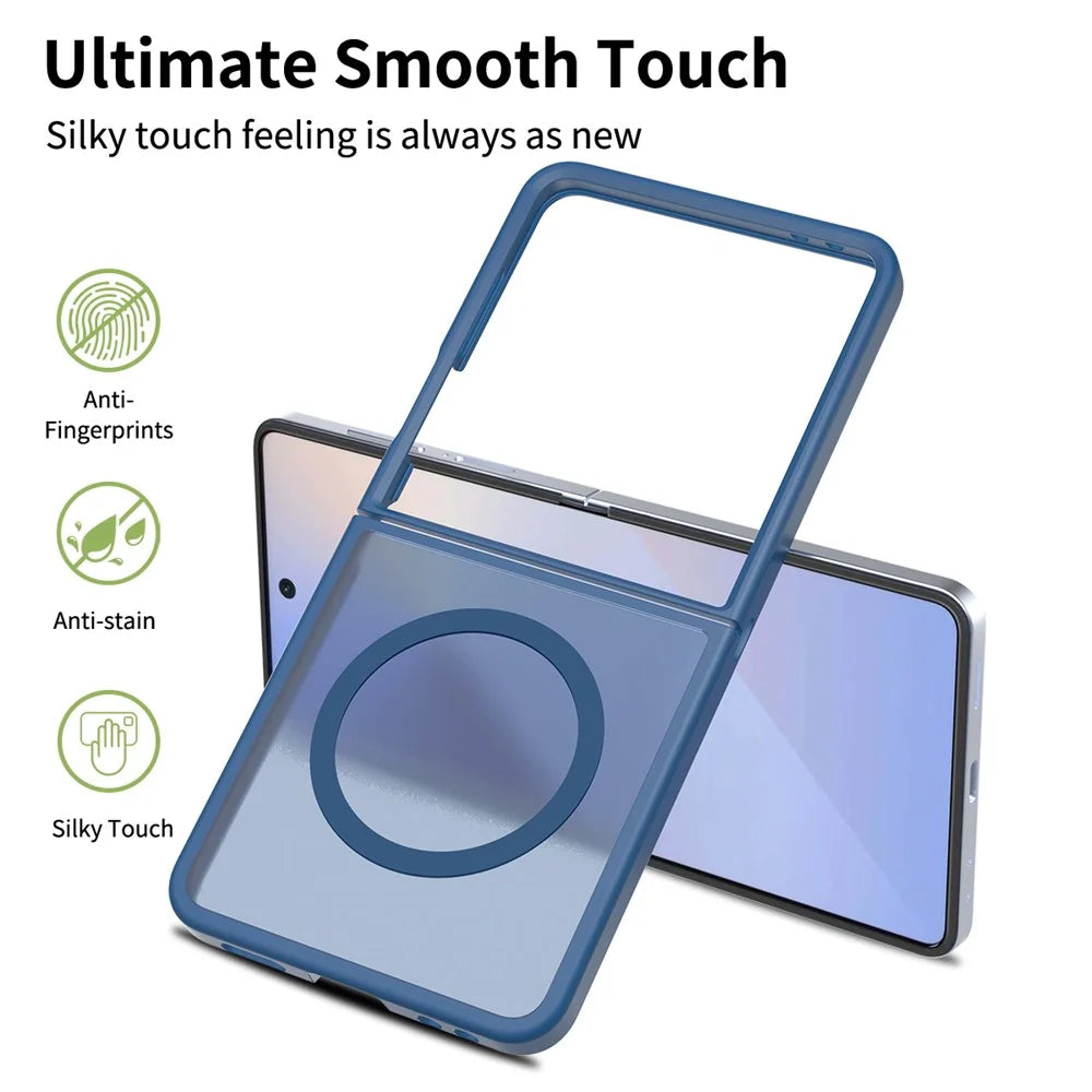 For Samsung Galaxy Z Flip7 5G Case PC + TPU Kickstand Phone Cover with Tempered Glass Screen Film - Sapphire - 3