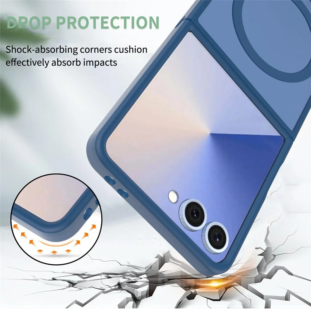 For Samsung Galaxy Z Flip7 5G Case PC + TPU Kickstand Phone Cover with Tempered Glass Screen Film - Sapphire - 4