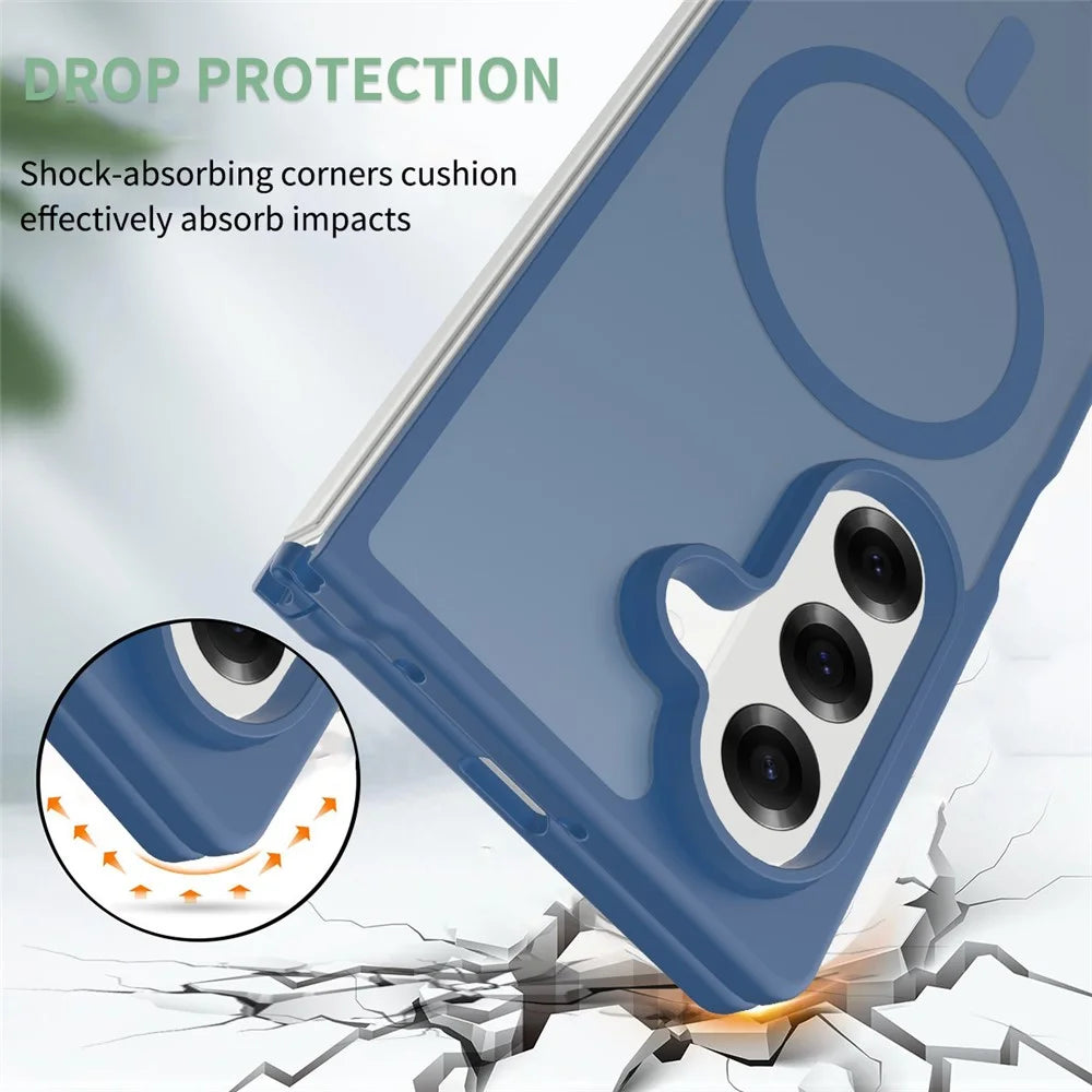 For Samsung Galaxy Z Fold7 5G Case PC + TPU Kickstand Phone Cover with Tempered Glass Screen Film - Sapphire - 3