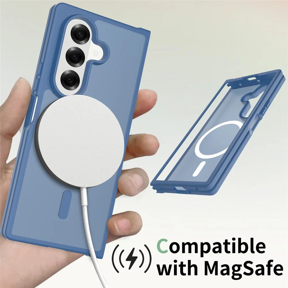 For Samsung Galaxy Z Fold7 5G Case PC + TPU Kickstand Phone Cover with Tempered Glass Screen Film - Sapphire - 4
