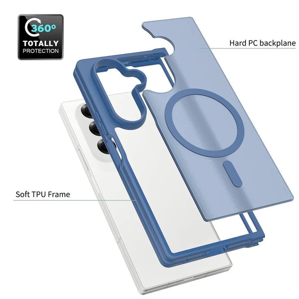 For Samsung Galaxy Z Fold7 5G Case PC + TPU Kickstand Phone Cover with Tempered Glass Screen Film - Sapphire - 5