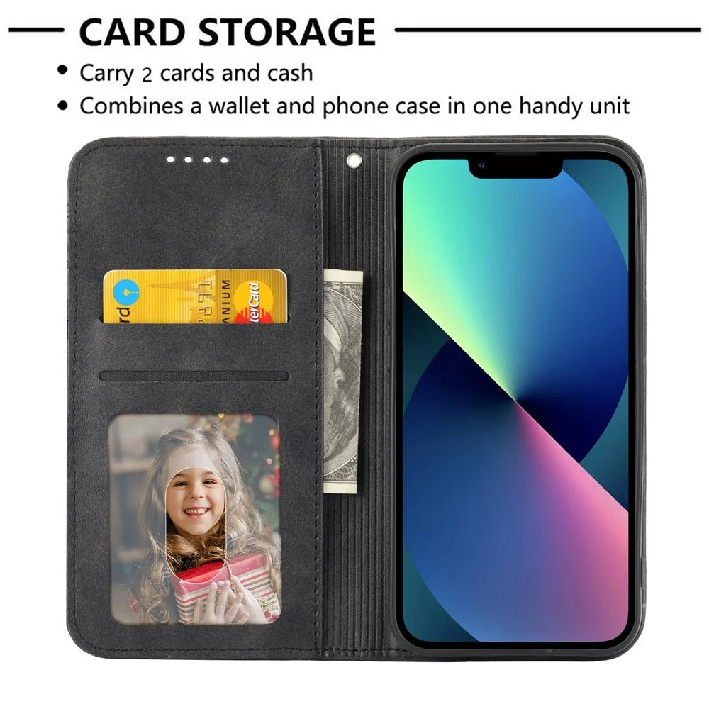 Calf Texture PU Leather Case for iPhone 13 6.1 inch, Magnetic Wallet Imprinted Rhombus Pattern Phone Stand Cover with Strap - Black - 3