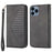 Imprinted Rhombus Pattern Phone Stand Cover for iPhone 13 Pro 6.1 inch, Calf Texture PU Leather Case Magnetic Wallet with Strap - Black - 1