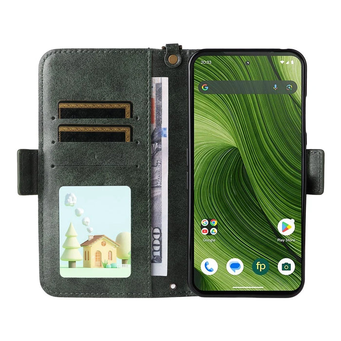 For Fairphone 6 Leather Case Magnetic Closure Wallet Stand Phone Cover with Crossbody Strap - Green - 2