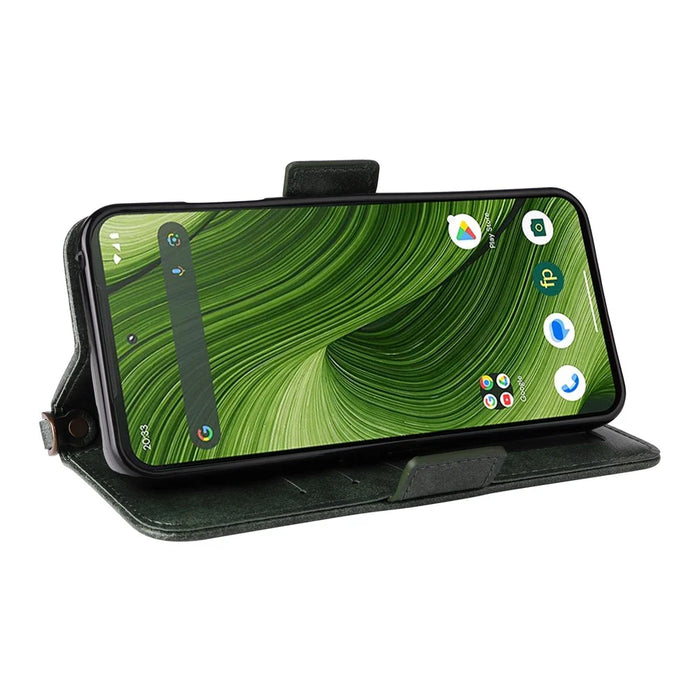 For Fairphone 6 Leather Case Magnetic Closure Wallet Stand Phone Cover with Crossbody Strap - Green - 3