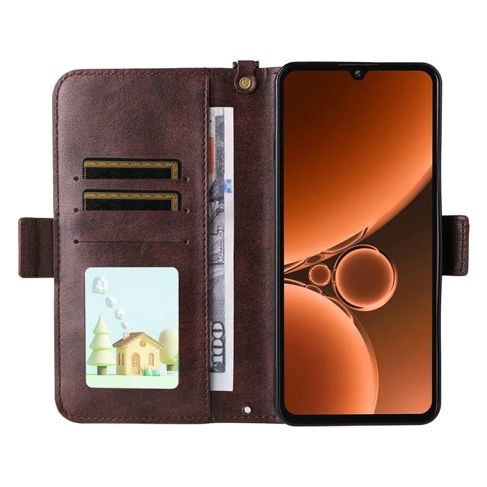 For Oukitel C59 Pro Leather Case Magnetic Closure Wallet Stand Phone Cover with Crossbody Strap - Brown - 2
