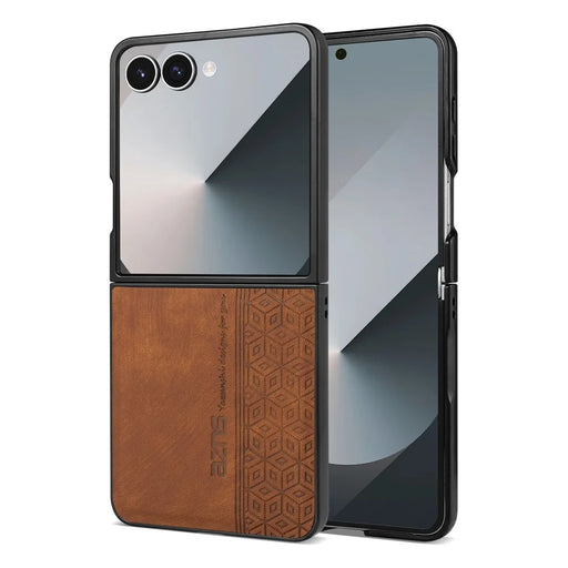 AZNS For Samsung Galaxy Z Flip7 5G Case Imprinted PU Leather Coated PC Phone Back Cover - Brown - 1