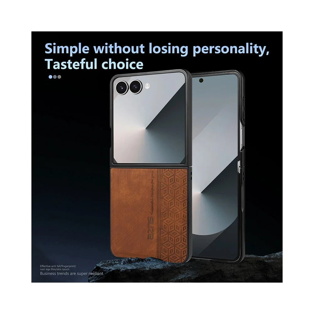 AZNS For Samsung Galaxy Z Flip7 5G Case Imprinted PU Leather Coated PC Phone Back Cover - Brown - 4