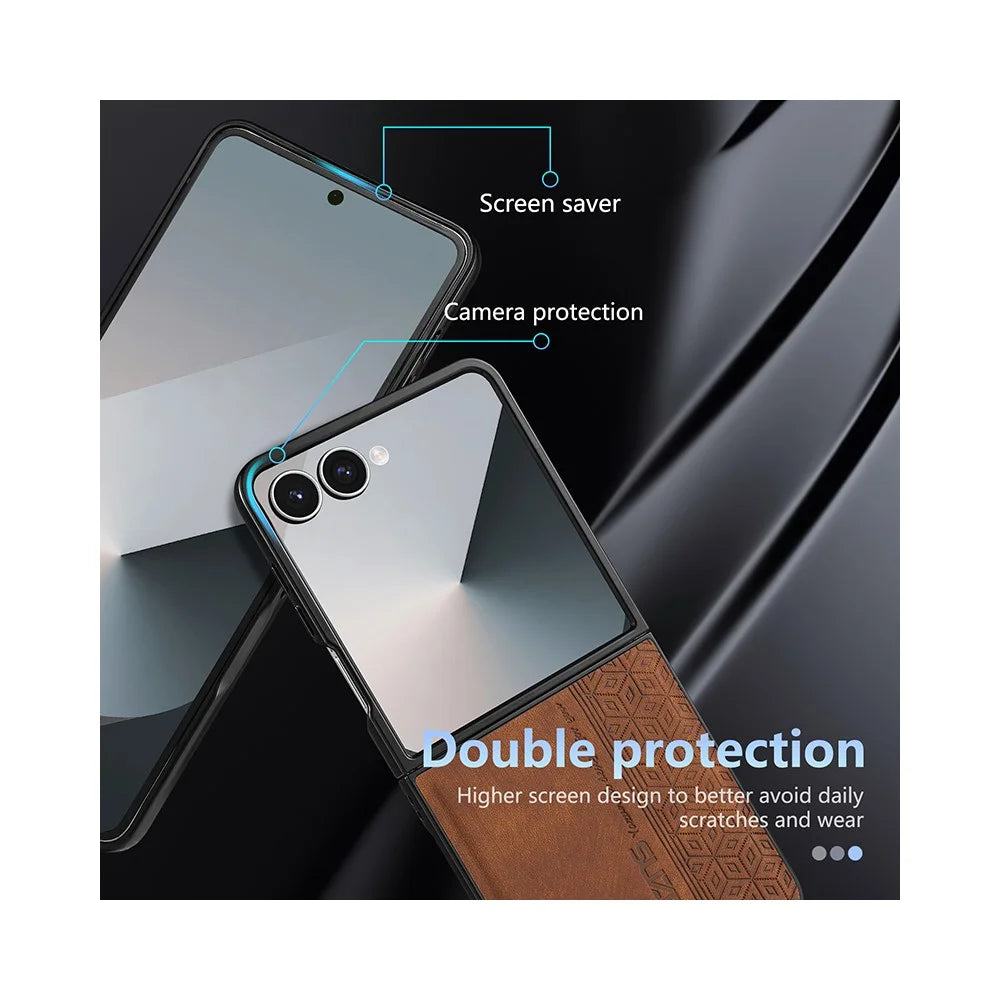 AZNS For Samsung Galaxy Z Flip7 5G Case Imprinted PU Leather Coated PC Phone Back Cover - Brown - 6