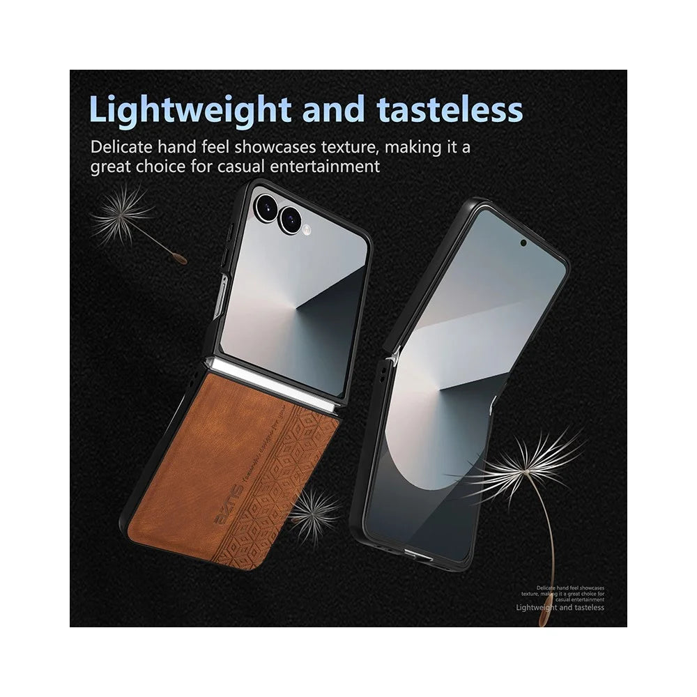 AZNS For Samsung Galaxy Z Flip7 5G Case Imprinted PU Leather Coated PC Phone Back Cover - Brown - 7
