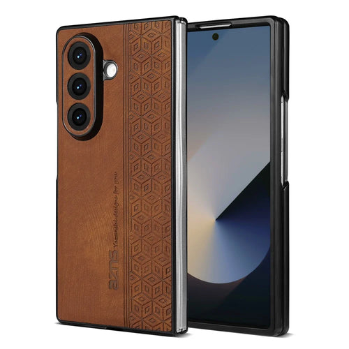 AZNS For Samsung Galaxy Z Fold7 5G Case Imprinted PU Leather Coated PC Phone Back Cover - Brown - 1