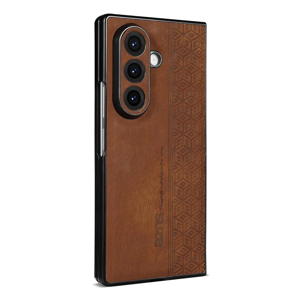 AZNS For Samsung Galaxy Z Fold7 5G Case Imprinted PU Leather Coated PC Phone Back Cover - Brown - 2