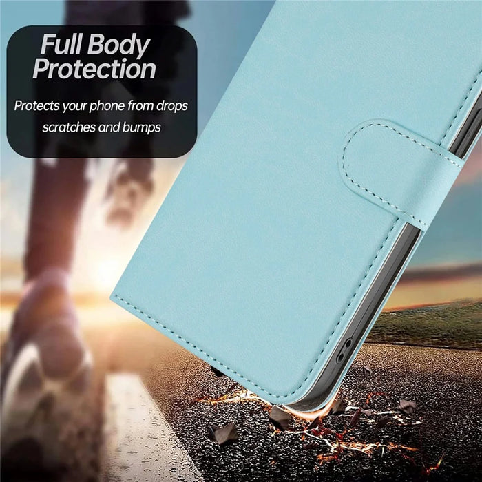 For iPhone 17 Leather Case Solid Color Phone Cover with Wallet - Baby Blue - 4