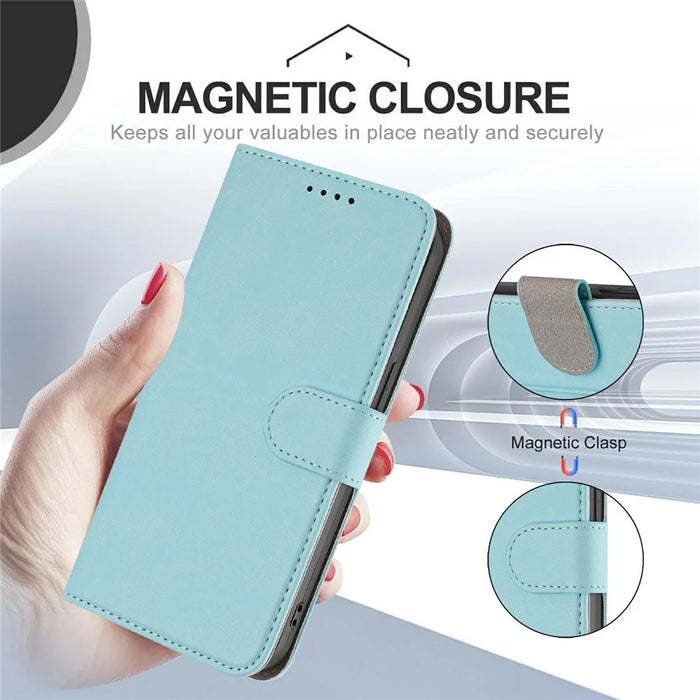 For iPhone 17 Leather Case Solid Color Phone Cover with Wallet - Baby Blue - 6