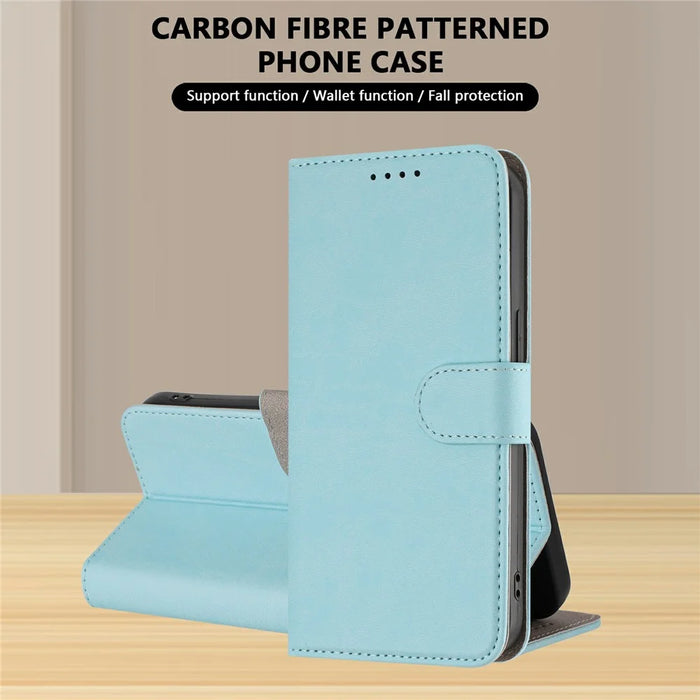 For iPhone 17 Leather Case Solid Color Phone Cover with Wallet - Baby Blue - 7